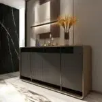 Brown Gold Marble Console Table Narrow Rectangular Entryway Table 4 door cabinets - Image 4