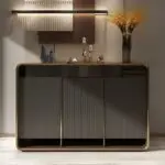 Brown Gold Marble Console Table Narrow Rectangular Entryway Table 4 door cabinets - Image 2