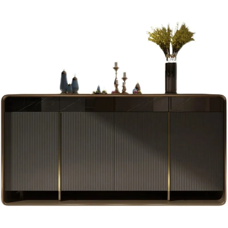 Brown Gold Marble Console Table Narrow Rectangular Entryway Table 4 door cabinets - Image 3