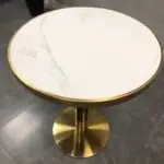 New Product Luxury Marble Restaurant Table Cafe Gold Stainless Steel Metal Base Round Bistro Marble Top White