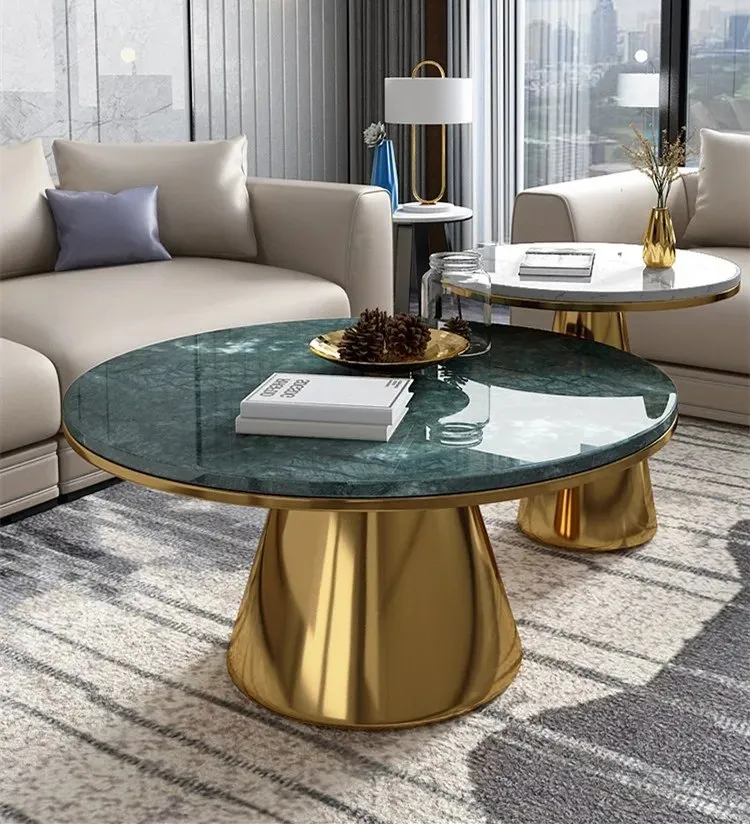 Gloria Pair of 2 Nesting Tables for a Minimalist Living Room White Table Marble top with Gold PVD Stainless steel - Image 4