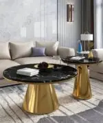 Gloria Pair of 2 Nesting Tables for a Minimalist Living Room White Table Marble top with Gold PVD Stainless steel - Image 5