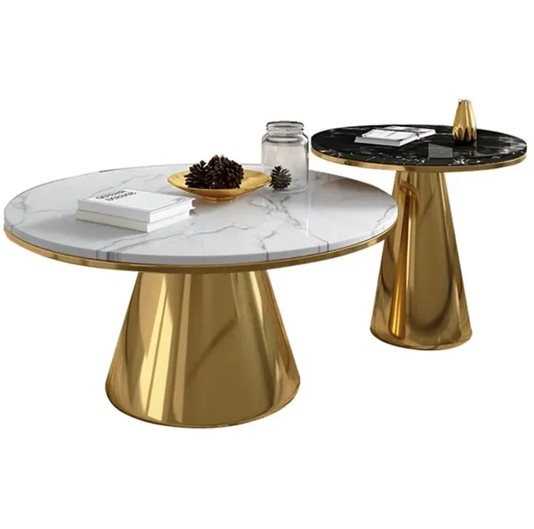 Gloria Pair of 2 Nesting Tables for a Minimalist Living Room White Table Marble top with Gold PVD Stainless steel - Image 3