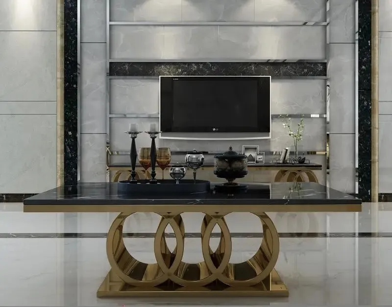 1000127911.jpg Dynasty Coffee Table Glamourous Living Room Stainless Steel Base Faux Marble top Coffee Table - Image 1