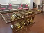 Dynasty Coffee Table Glamourous Living Room Stainless Steel Base Faux Marble top Coffee Table - Image 4
