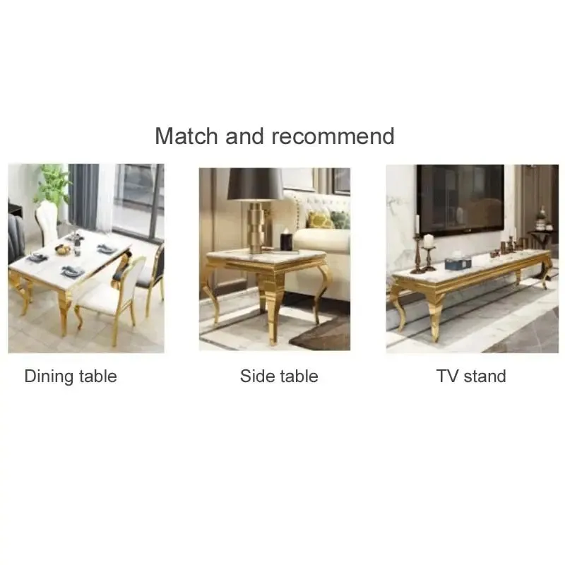 Senate Coffee Table Simple Living Room Gold PVD Stainless Steel with White faux marble top - Image 3