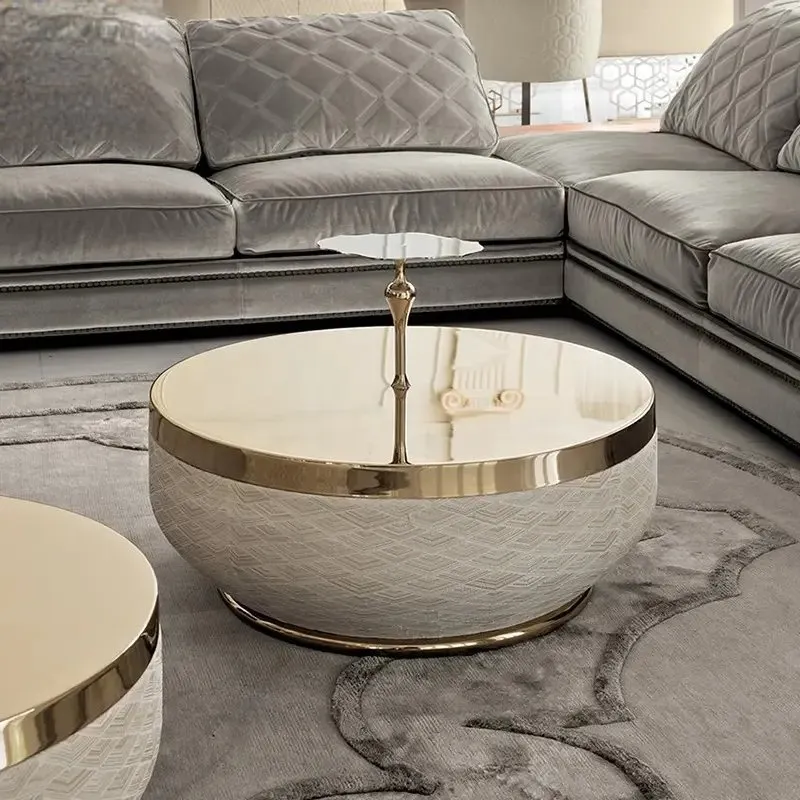 White Luxurious Stainless Steel Gold And PU leather base Coffee Table - Image 6