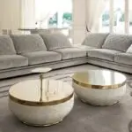 White Luxurious Stainless Steel Gold And PU leather base Coffee Table - Image 3