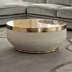 White Luxurious Stainless Steel Gold And PU leather base Coffee Table