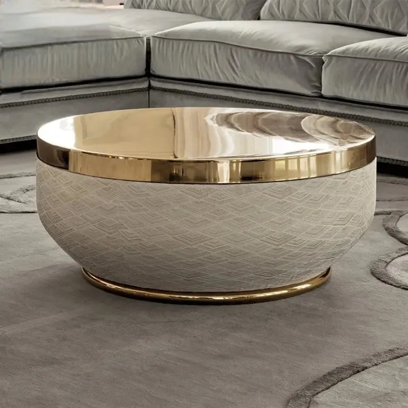 White Luxurious Stainless Steel Gold And PU leather base Coffee Table - Image 1