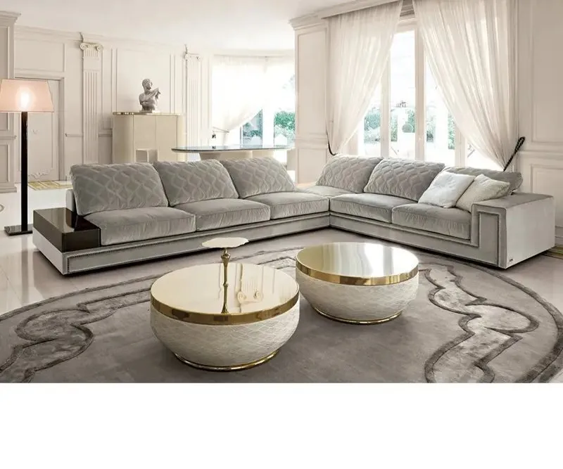 White Luxurious Stainless Steel Gold And PU leather base Coffee Table - Image 2