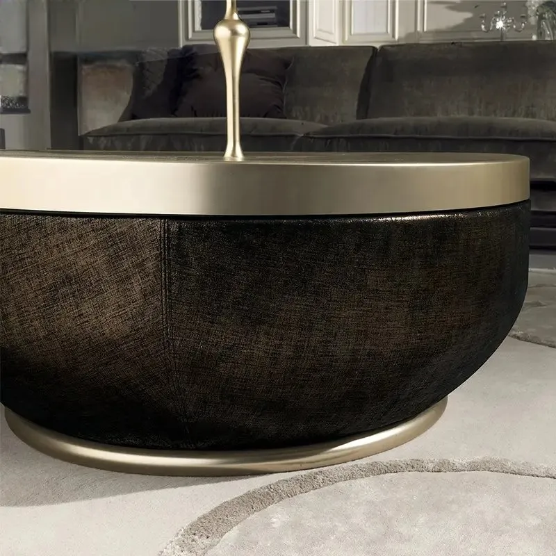 White Luxurious Stainless Steel Gold And PU leather base Coffee Table - Image 4