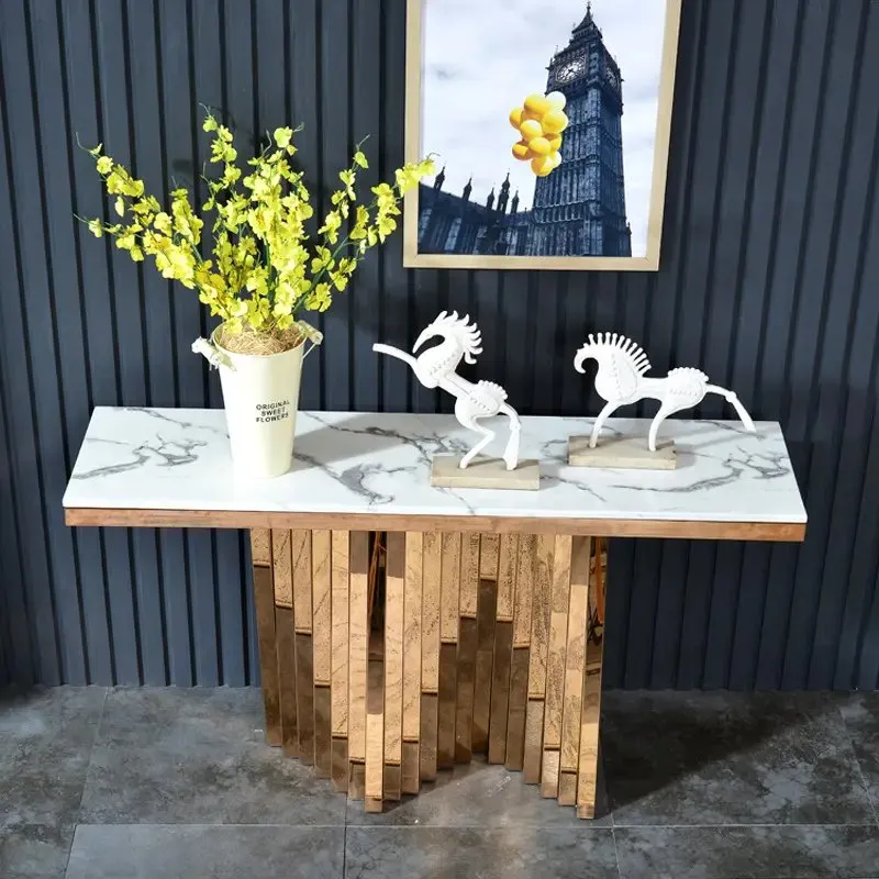 Modern Chic Console Table with White MarbleTop | Metal Console Table - Image 1