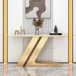 Z Shaped Console Table with Stainless Steel Legs and White Faux Marble Top - Image 3