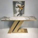 Z Shaped Console Table with Stainless Steel Legs and White Faux Marble Top - Image 4