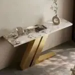 Z Shaped Console Table with Stainless Steel Legs and White Faux Marble Top