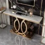 Westin Contemporary Console Table Stainless Steel Golden Leg + Marble Top - Image 2