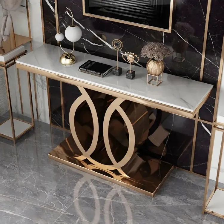 Westin Contemporary Console Table Stainless Steel Golden Leg + Marble Top - Image 2