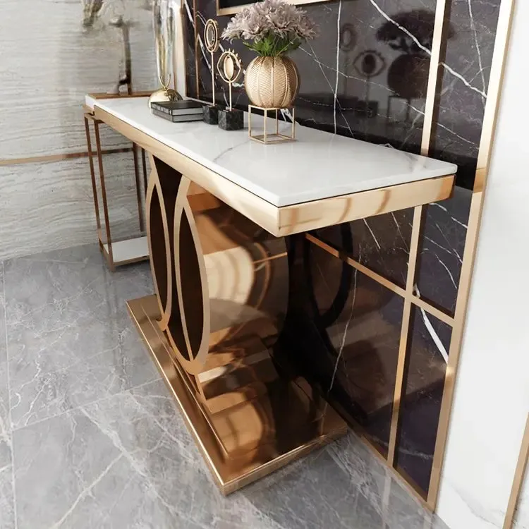 Westin Contemporary Console Table Stainless Steel Golden Leg + Marble Top - Image 4