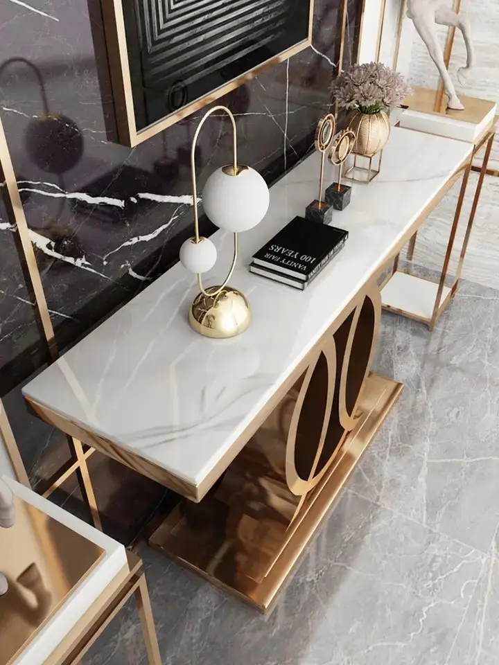 Westin Contemporary Console Table Stainless Steel Golden Leg + Marble Top - Image 3