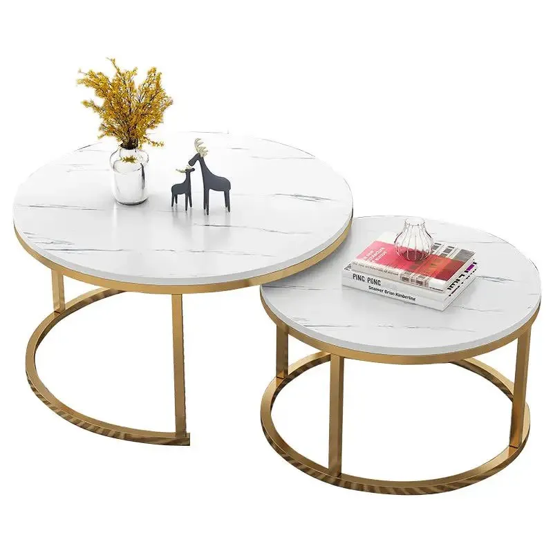 Creative Modern Coffee Table Minimalist Living Room Golden PVD Stainless Steel Leg + White Faux Marble Top-White - Image 7