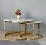 Creative Modern Coffee Table Minimalist Living Room Golden PVD Stainless Steel Leg + White Faux Marble Top-White