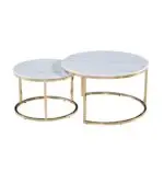 Creative Modern Coffee Table Minimalist Living Room Golden PVD Stainless Steel Leg + White Faux Marble Top-White - Image 5