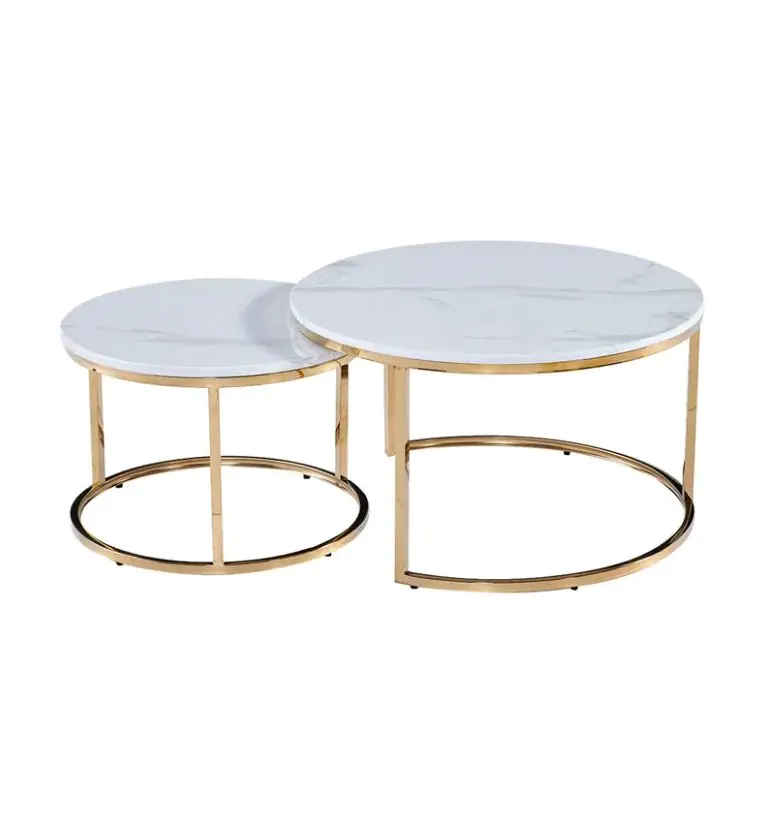 Creative Modern Coffee Table Minimalist Living Room Golden PVD Stainless Steel Leg + White Faux Marble Top-White - Image 5