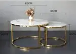 Creative Modern Coffee Table Minimalist Living Room Golden PVD Stainless Steel Leg + White Faux Marble Top-White - Image 4