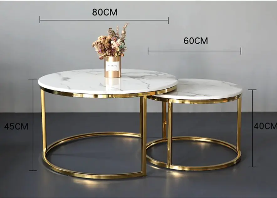 Creative Modern Coffee Table Minimalist Living Room Golden PVD Stainless Steel Leg + White Faux Marble Top-White - Image 4
