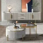 Rolex Coffee Table Stainless Steel Golden PVD Leg + Glass Top-White Marble - Image 4