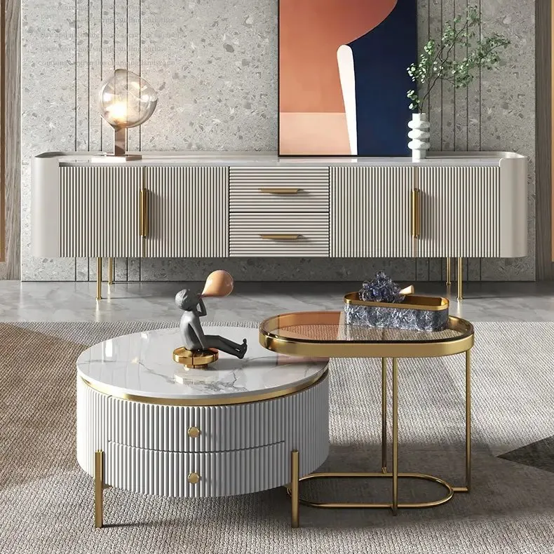 Rolex Coffee Table Stainless Steel Golden PVD Leg + Glass Top-White Marble - Image 4