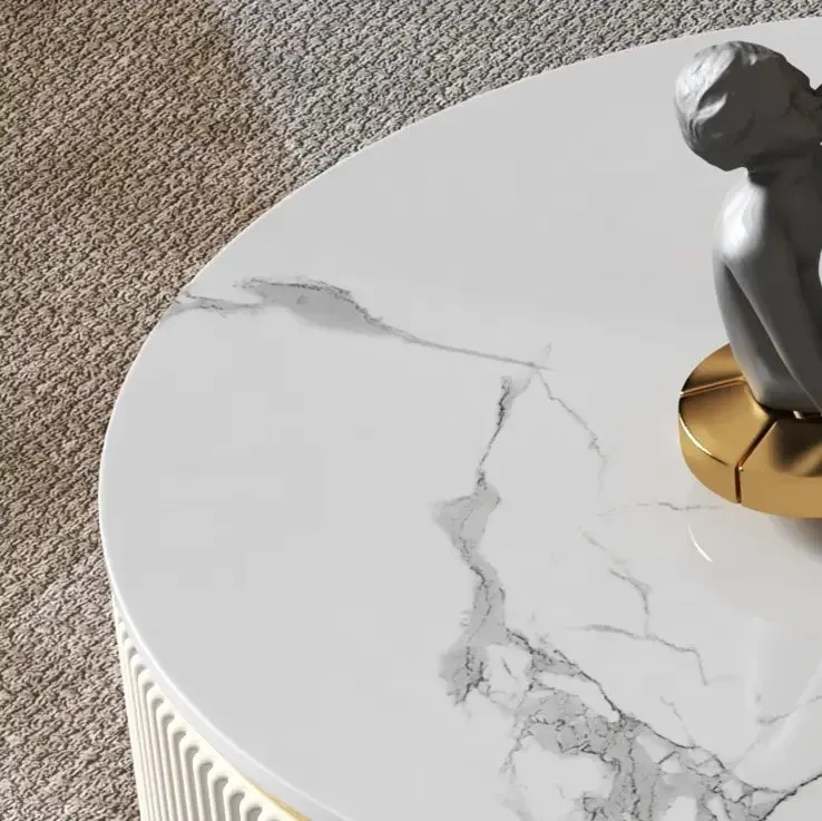Rolex Coffee Table Stainless Steel Golden PVD Leg + Glass Top-White Marble - Image 2