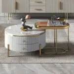 Rolex Coffee Table Stainless Steel Golden PVD Leg + Glass Top-White Marble