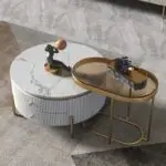 Rolex Coffee Table Stainless Steel Golden PVD Leg + Glass Top-White Marble - Image 5