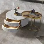 Rolex Coffee Table Stainless Steel Golden PVD Leg + Glass Top-White Marble - Image 3