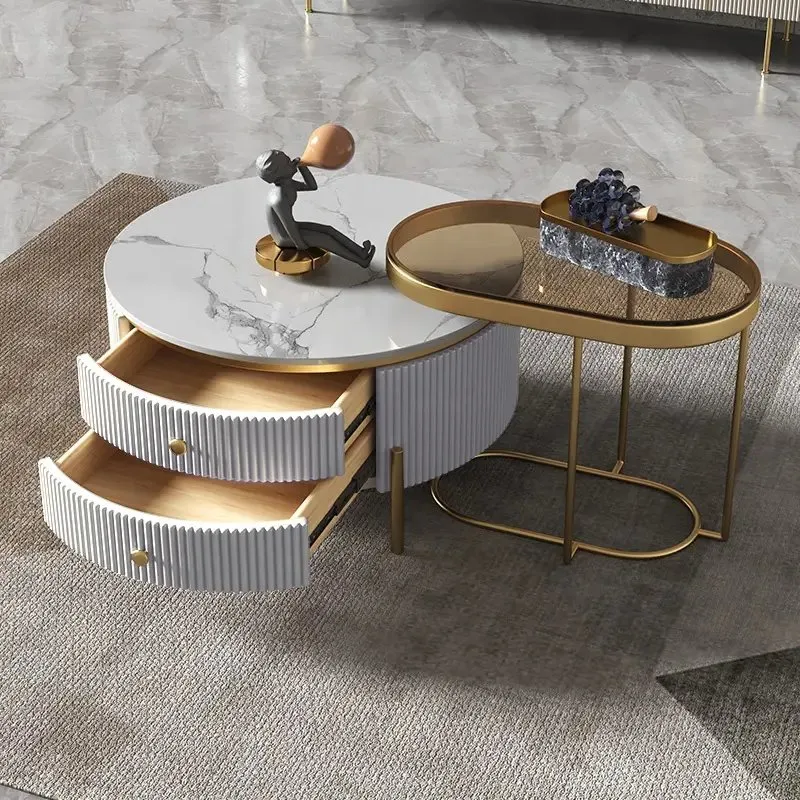 Rolex Coffee Table Stainless Steel Golden PVD Leg + Glass Top-White Marble - Image 3