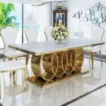 Luxury White Marble 6 seater Stainless Steel Dining Table - Contemporary Design, Modern Look, Easy to Assemble - Image 2