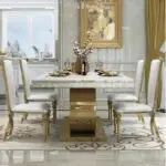 Luxury White Marble 6 seater Stainless Steel Dining Table - Contemporary Design, Modern Look, Easy to Assemble - Image 5