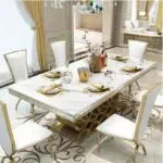 Luxury White Marble 6 seater Stainless Steel Dining Table - Contemporary Design, Modern Look, Easy to Assemble - Image 4