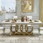 Luxury White Marble 6 seater Stainless Steel Dining Table - Contemporary Design, Modern Look, Easy to Assemble