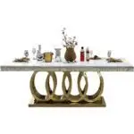 Luxury White Marble 6 seater Stainless Steel Dining Table - Contemporary Design, Modern Look, Easy to Assemble - Image 6