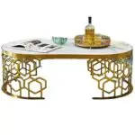 Living Room Furniture Modern Design Luxury Coffee Table Hollow Golden Stainless Steel Base + White Faux Marble Top - Image 7