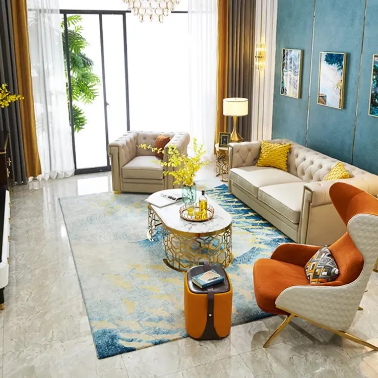 Living Room Furniture Modern Design Luxury Coffee Table Hollow Golden Stainless Steel Base + White Faux Marble Top - Image 4