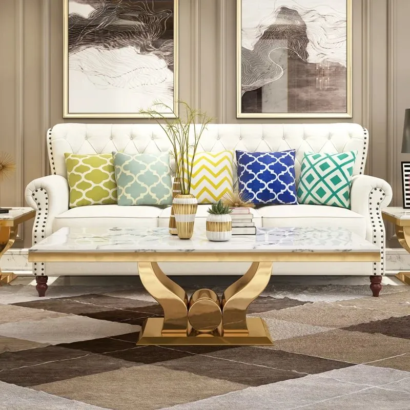 1000129184.jpg Coffee Table with Marble on Top for Living Room - Image 1