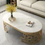 Living Room Furniture Modern Design Luxury Coffee Table Hollow Golden Stainless Steel Base + White Faux Marble Top - Image 3