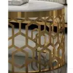 Living Room Furniture Modern Design Luxury Coffee Table Hollow Golden Stainless Steel Base + White Faux Marble Top - Image 5
