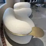 Lobby Hotel Curve Scandinavian Sofa Curved Minimalistic Couch With Steel Armrest in Gold PVD Finish - Image 2