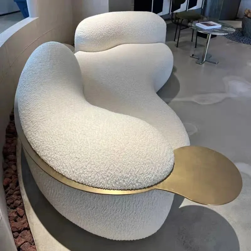 Lobby Hotel Curve Scandinavian Sofa Curved Minimalistic Couch With Steel Armrest in Gold PVD Finish - Image 2