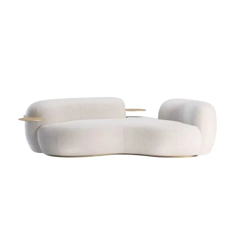 Lobby Hotel Curve Scandinavian Sofa Curved Minimalistic Couch With Steel Armrest in Gold PVD Finish - Image 3
